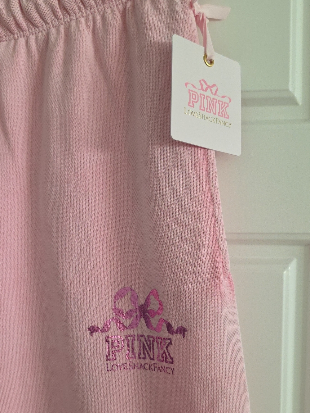 LoveShackFancy Light Pink Girls' Pajama Bottoms with Bow Logo